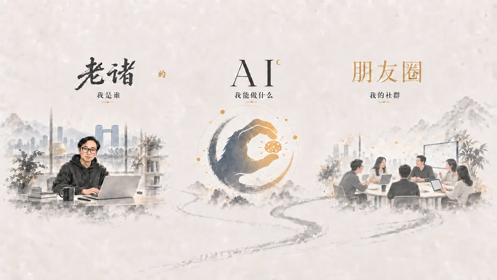 老诸、AI 与朋友圈三个水墨世界入口